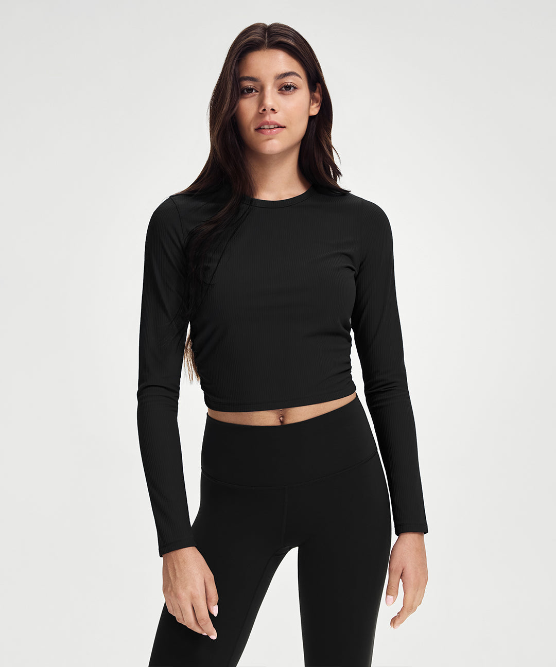 Ribbed Cropped Ruched Long Sleeve