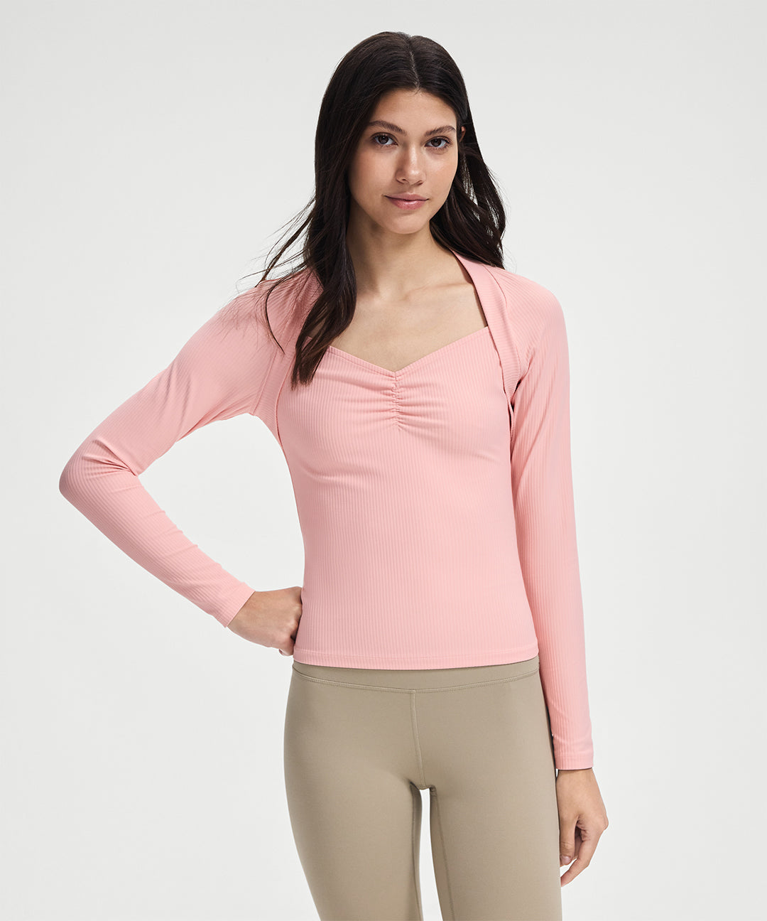 Ruched Sweetheart Neck Long Sleeve