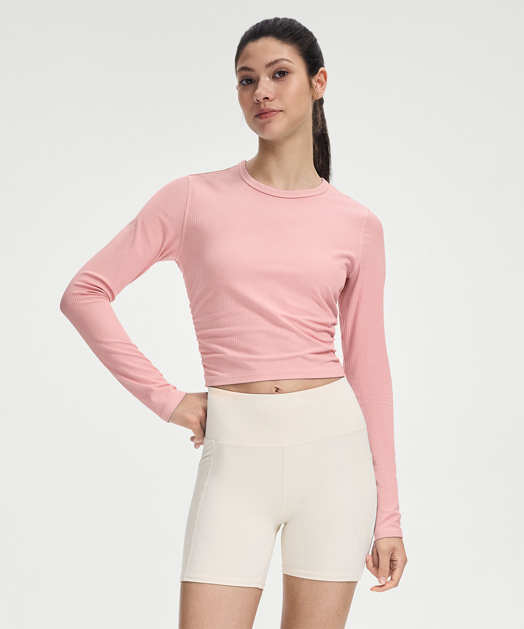 Ribbed Cropped Ruched Long Sleeve