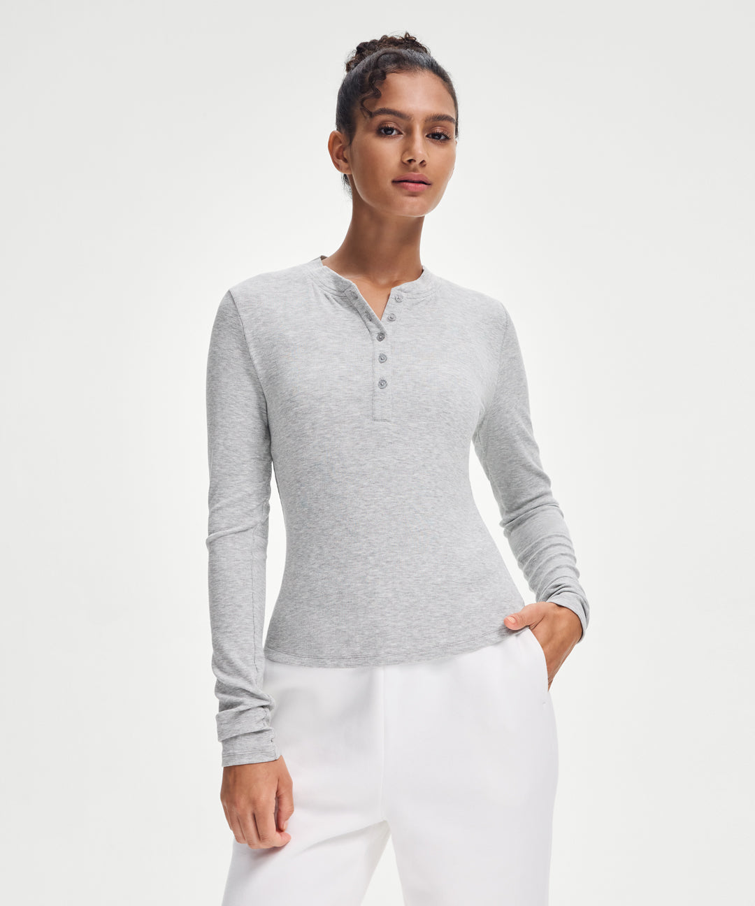 Ribbed Modal Button Long Sleeve